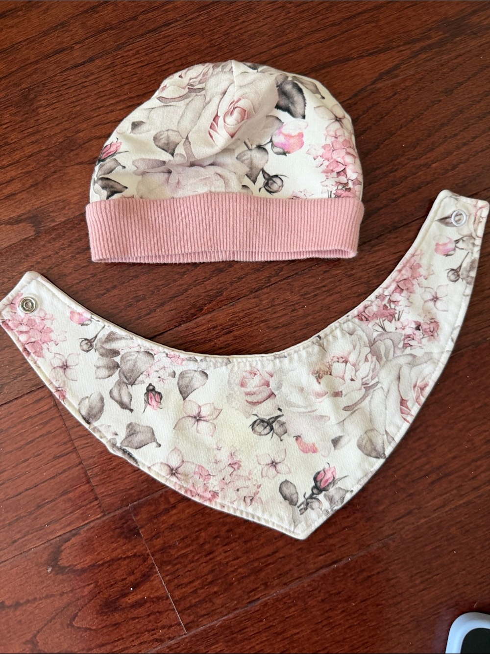 Baby Floral Beanie and Bandana Bib Set - Pink Floral